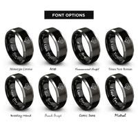 font options for inside engraving on black & gray faceted heart rings