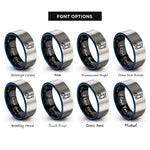 font options for inside engraving on black & blue & grey faceted music note rings