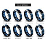 font options for inside engraving on blue & silver faceted music note rings