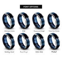 font options for inside engraving on blue & silver faceted music note rings