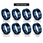 font options for inside engraving on blue factory robot cell rings