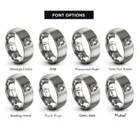 font options for inside engraving on grey factory robot cell rings