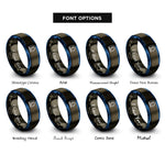 font options for inside engraving on gunmetal & blue factory robot cell rings