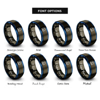 font options for inside engraving on gunmetal & blue factory robot cell rings