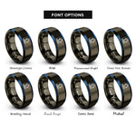font options for inside engraving on gunmetal & blue factory robot cell rings