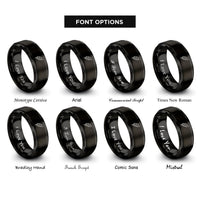 font options for inside engraving on black falling feather rings