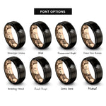 font options for inside engraving on black & rose gold family birds rings
