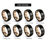 font options for inside engraving on black & rose gold family hands rings