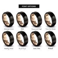 font options for inside engraving on black & rose gold family heart rings