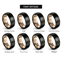 font options for inside engraving on black & rose gold family hike rings