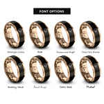 font options for inside engraving on black & rose gold fancy mouse rings