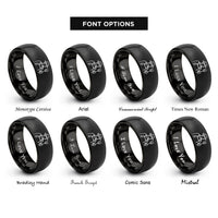font options for inside engraving on black farmer pitchfork rings