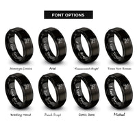 font options for inside engraving on black farmer pitchfork rings