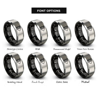 font options for inside engraving on black & grey fast forward rings