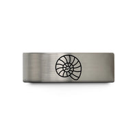 personalized presents for men – black & blue & gray tungsten nautilus shell wedding band