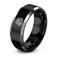 special dad present – black & gray tungsten pine forest silhouette ring