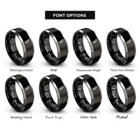 font options for inside engraving on black & silver feather rings