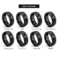 font options for inside engraving on black feather pair crossing rings