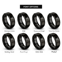 font options for inside engraving on black feather pair crossing rings
