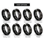 font options for inside engraving on black & grey feather paw infinity rings