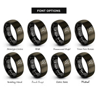 font options for inside engraving on gunmetal & black feather stick sparks rings