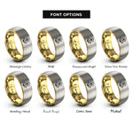font options for inside engraving on gold & gray february violet rings