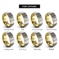 font options for inside engraving on gold & grey february violet rings
