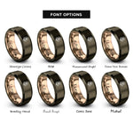 font options for inside engraving on gunmetal & rose gold february violet rings