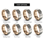 font options for inside engraving on rose gold & gray february violet rings