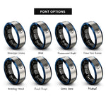 font options for inside engraving on black & blue & grey female archer draw rings