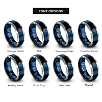 font options for inside engraving on blue & gray female archer draw rings