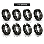 font options for inside engraving on black & silver female cyclist rings