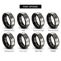 font options for inside engraving on black & grey female cyclist rings