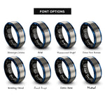 font options for inside engraving on black & blue & grey female runner sprinting rings