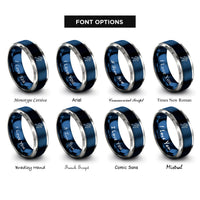 font options for inside engraving on blue & silver female runner sprinting rings