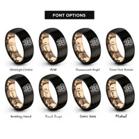 font options for inside engraving on black & rose gold female symbol rings