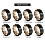 font options for inside engraving on black & rose gold fern rings