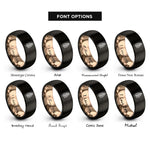 font options for inside engraving on black & rose gold fern frond rings