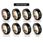 font options for inside engraving on black & rose gold fern frond rings