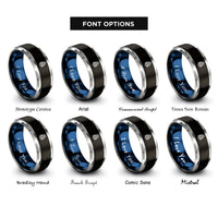 font options for inside engraving on black & blue & silver fern leaf rings