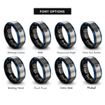 font options for inside engraving on black & blue & grey fern leaf rings