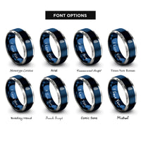 font options for inside engraving on blue & gray fern leaf rings