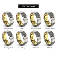 font options for inside engraving on gold & grey fern leaf rings