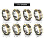 font options for inside engraving on gold & gray fern leaf rings