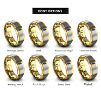 font options for inside engraving on gold & grey fern leaf rings