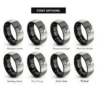 font options for inside engraving on black & grey ferry boat rings