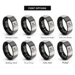 font options for inside engraving on black & silver fibonacci spiral rings