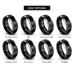 font options for inside engraving on black & silver fibonacci spiral rings