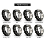 font options for inside engraving on black & silver fibonacci spiral rings