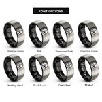 font options for inside engraving on black & gray fibonacci spiral dotwork rings